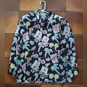 Tropical Print w/Blonde Bombshell Character Silk Blouse